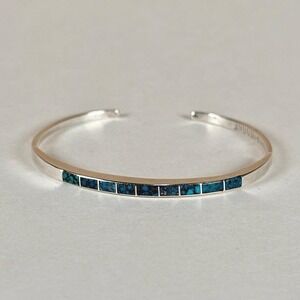 VTG Perletta Boone Zuni Sterling Silver Turquoise Inlay Cuff Bracelet